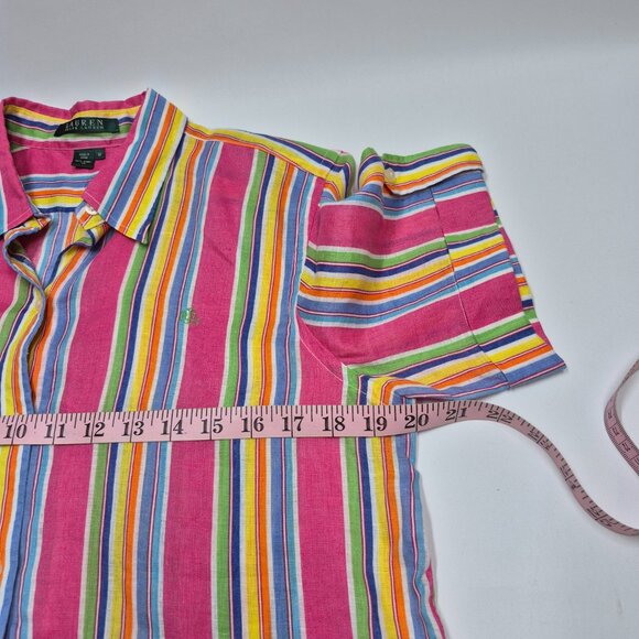 Ralph Lauren Linen Short Sleeve Top Blouse Striped Colourful Women's Size Medium - Picture 9 of 12